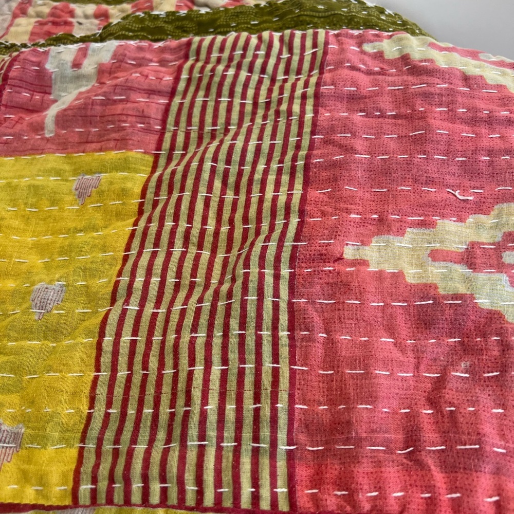 Vintage Kantha Quilt Throw Blanket  80x 47”‎ | Double Sided | Soft Cotton - Picture 5 of 12